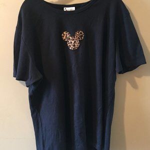 Walt Disney World Mickey T-Shirt Women XXL Leopard Print Patch Black Y2K